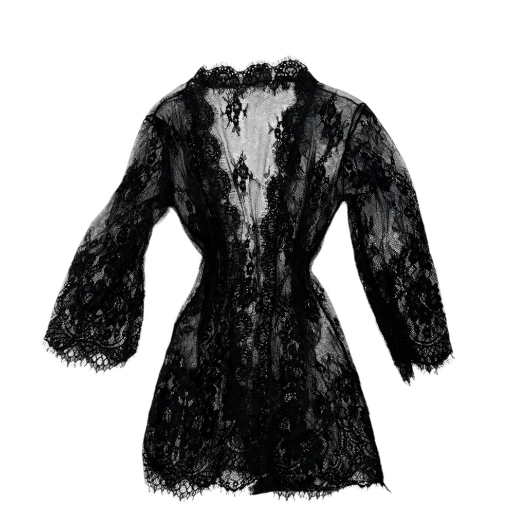 Black Floral Lace Sheer Kimono Robe CoverUp Long Sleeve Gothic Romantic Lingerie